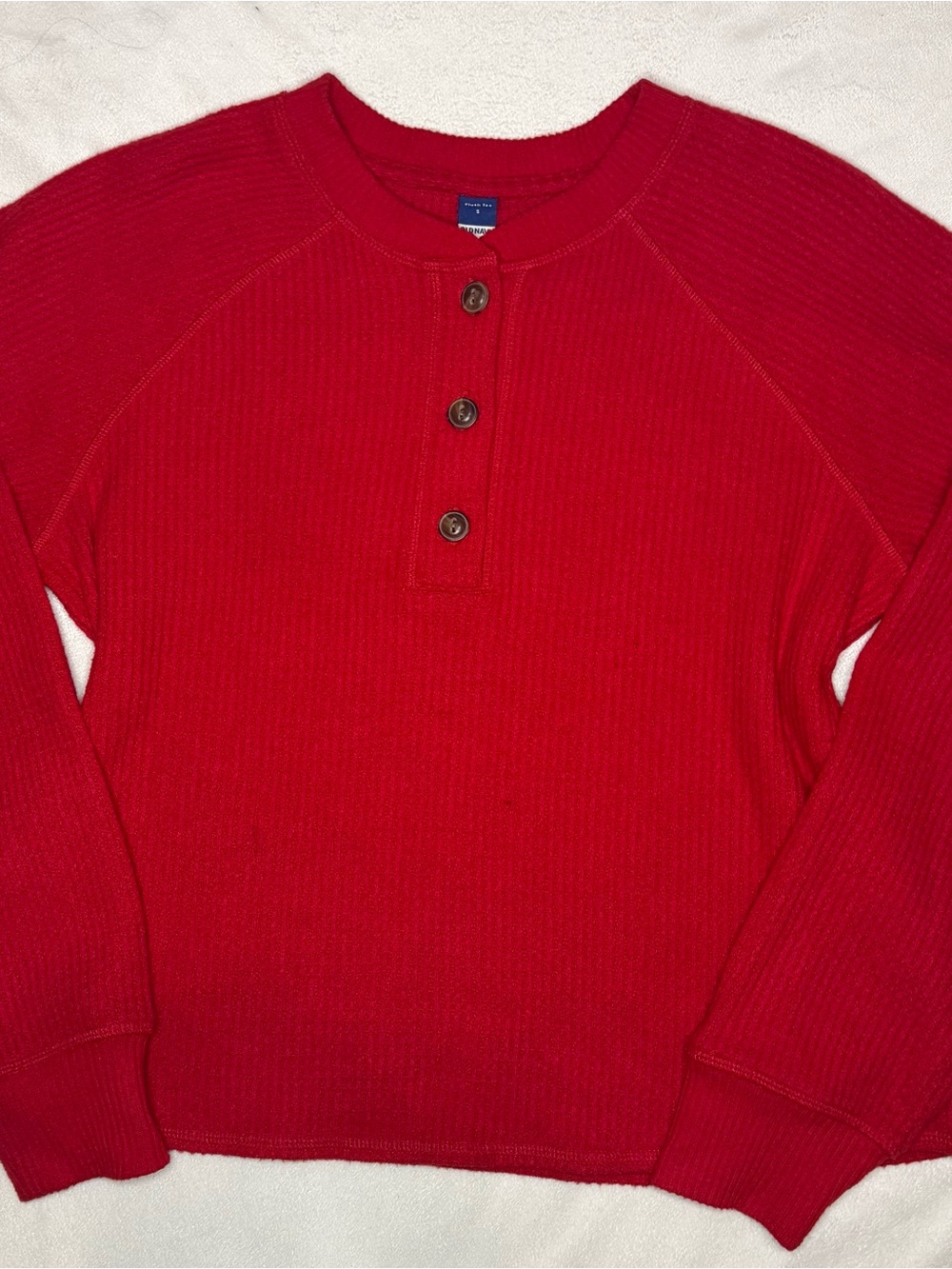 Old Navt Red Henley Waffle Knit Sweater